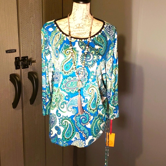 Ruby Rd. Tops - Ruby Rd Lady's Crewneck Rouched Tied Side With Neckline Embellishments